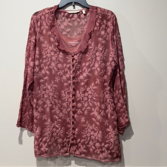 Soft Surroundings Tops - Soft Surroundings Size L Rose Floral V neck Women’s Blouse Top Fairycore Cottage